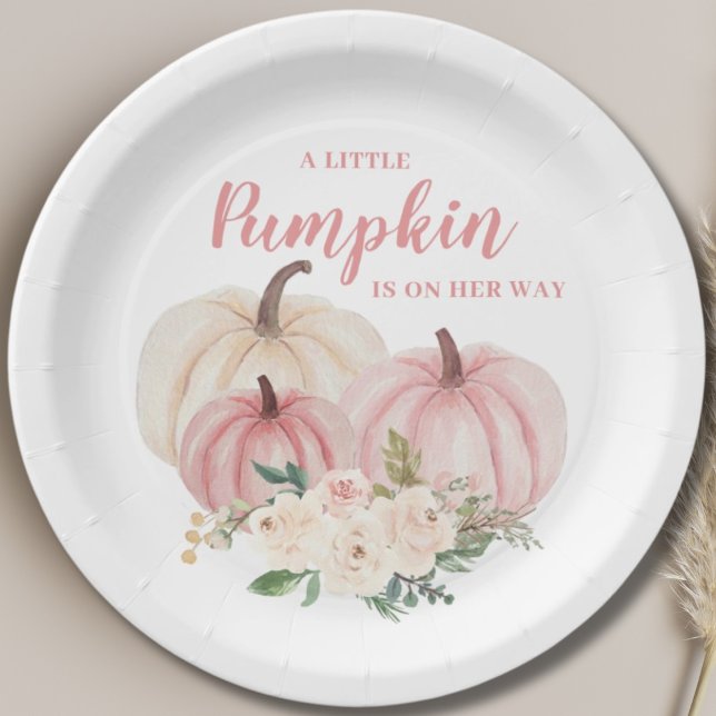 Little Pumpkin Pink Girl Baby Shower Paper Plate (Creator Uploaded)