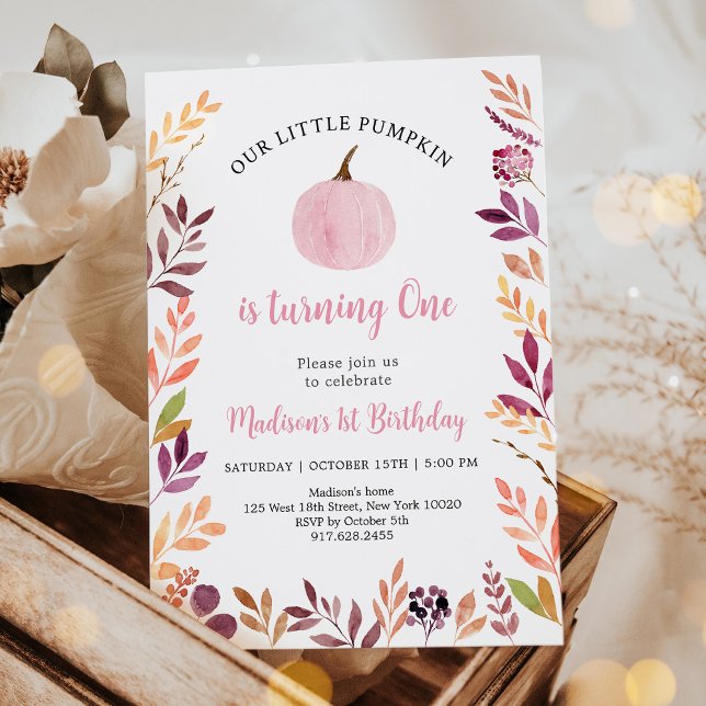 Little Pumpkin Pink Girl Boho First Birthday Invitation (Creator Uploaded)