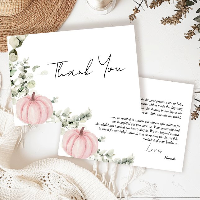 Little Pumpkin Pink Girl Fall Baby Shower Thank You Card (Creator Uploaded)