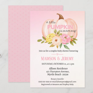 Little Pumpkin Pink Girls Baby Shower Invitation