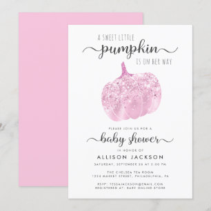Little Pumpkin Pink Glitter Sparkle Baby Shower Invitation