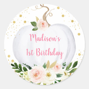 Little Pumpkin Pink Gold Birthday Classic Round Sticker
