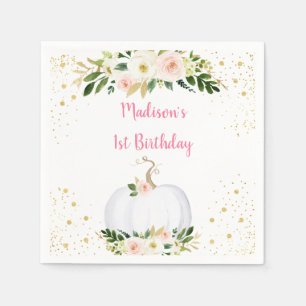 Little Pumpkin Pink Gold Birthday Napkin