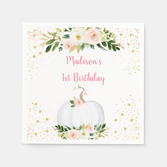 Little Pumpkin Pink Gold Birthday Napkin (Front)