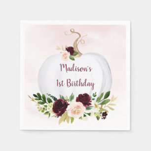 Little Pumpkin Pink Gold Burgundy Birthday Napkin