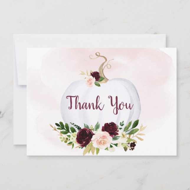 Little Pumpkin Pink Gold Burgundy Thank You Card (Front)