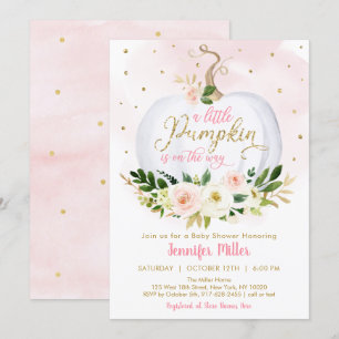 Little Pumpkin Pink Gold Floral Baby Shower Invitation