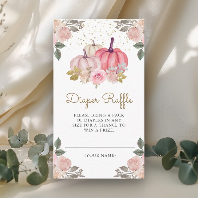 Little Pumpkin Pink Gold Floral Diaper Raffle Enclosure Card (Creator Uploaded)