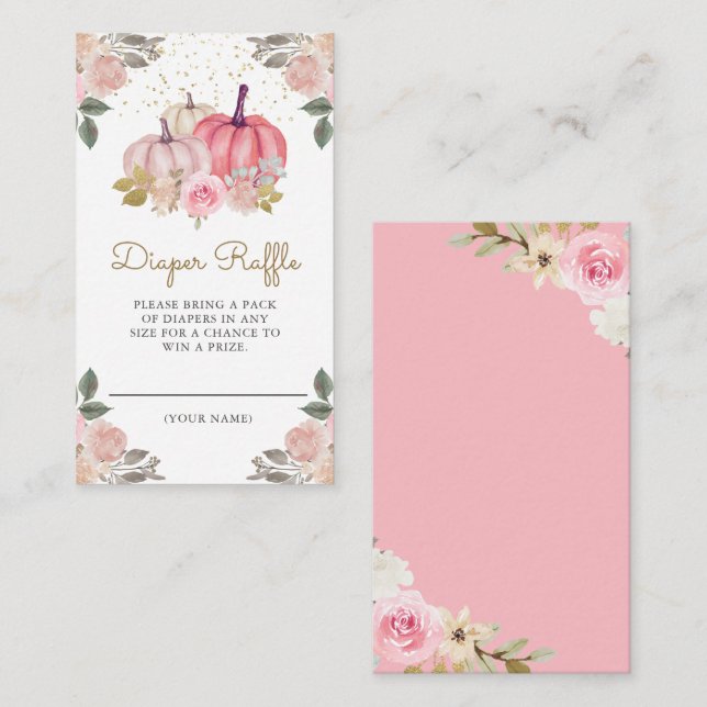 Little Pumpkin Pink Gold Floral Diaper Raffle Enclosure Card (Front/Back)