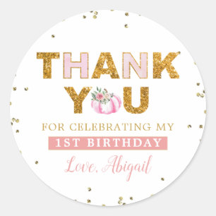 Little Pumpkin Pink Gold Floral Girl 1st Birthday Classic Round Sticker