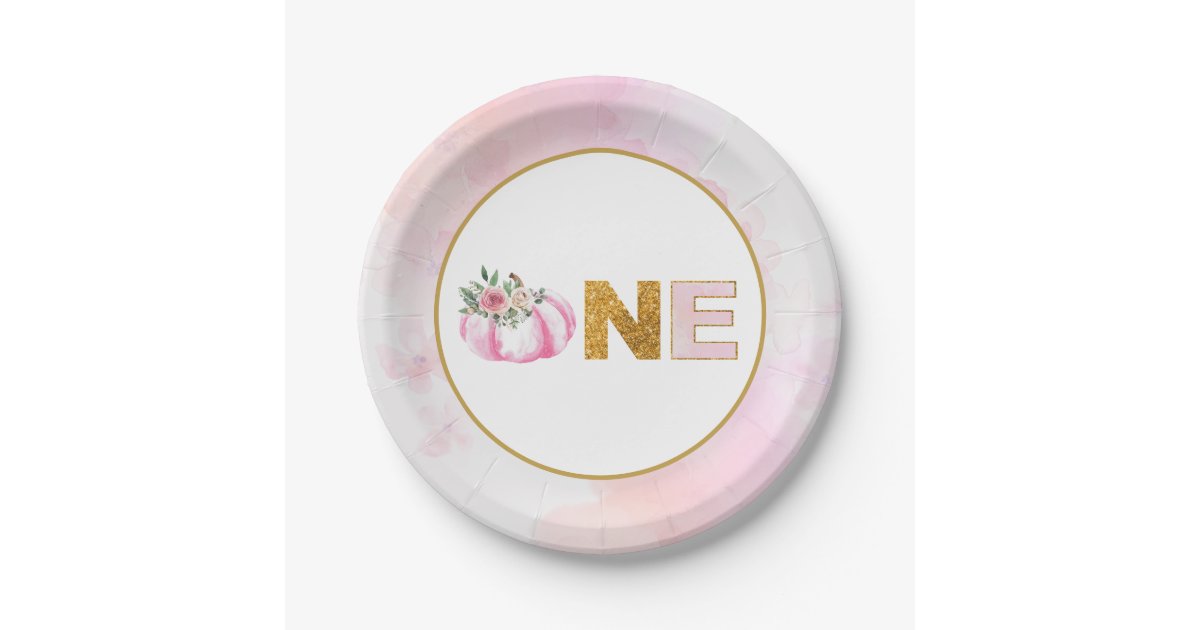 Little Pumpkin Pink Gold Floral Girl 1st Birthday Paper Plate | Zazzle