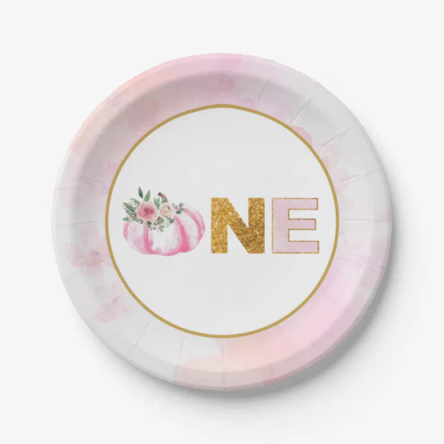 Little Pumpkin Pink Gold Floral Girl 1st Birthday Paper Plate | Zazzle