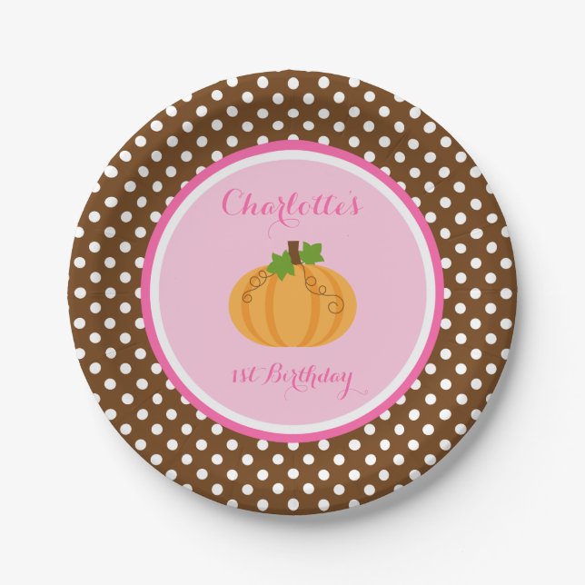 Little Pumpkin Pink Orange Girl Birthday Paper Plate (Front)