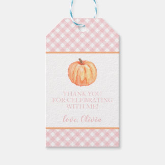 Little Pumpkin pink plaid first birthday Gift Tags