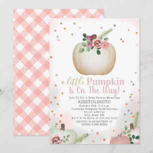Little Pumpkin Pink Plaid Girl Baby Shower Invitation
