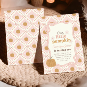 Little Pumpkin Pink Preppy Coquette 1st Birthday Invitation