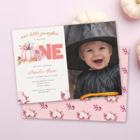 Little Pumpkin Pink Roses Fall Leaves 1st Birthday
