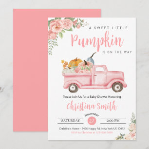 Little Pumpkin Pink Rustic Truck Baby Girl Shower Invitation