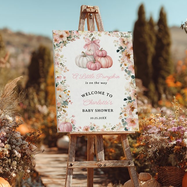 Little Pumpkin Pink Stack Fall Floral Baby Shower Poster (Little Pumpkin Pink Stack Fall Floral Baby Shower Poster)