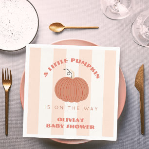 Little Pumpkin Pink Stripes Girl Baby Shower Napkin