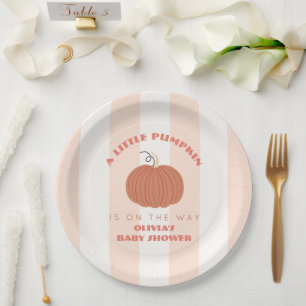 Little Pumpkin Pink Stripes Girl Baby Shower Paper Plate