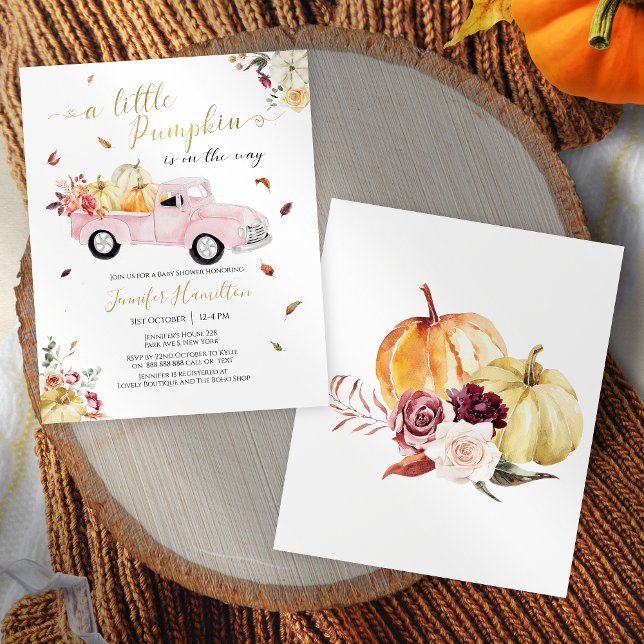 Little Pumpkin Pink Truck Baby Shower Invitation (Creator Uploaded)