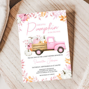 Little Pumpkin Pink Truck Fall Baby Shower Invitation