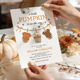 Little Pumpkin Plaid Bows Baby Shower Invitation
