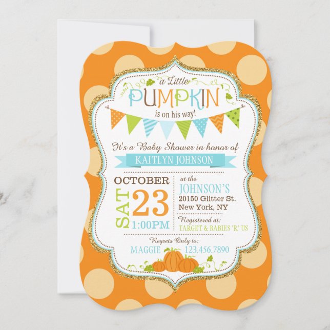 Little Pumpkin Polka-dots Baby Shower Invitation (Front)