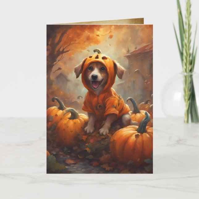 Little Pumpkin Puppy, Happy Halloween Dog Card (Front)