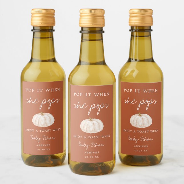 Little Pumpkin Ready To Pop Baby Shower Wine Label (Bottles)