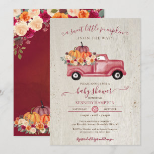 Little Pumpkin Red Fall Pickup Truck Baby Shower I Invitation