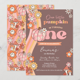Little Pumpkin Retro 1st Birthday Invitation