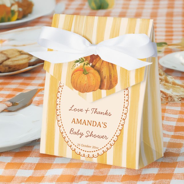 Little pumpkin retro stripes baby shower monogram favour box (Little pumpkin retro stripes fall baby shower monogrammed favor boxes personalized favors)