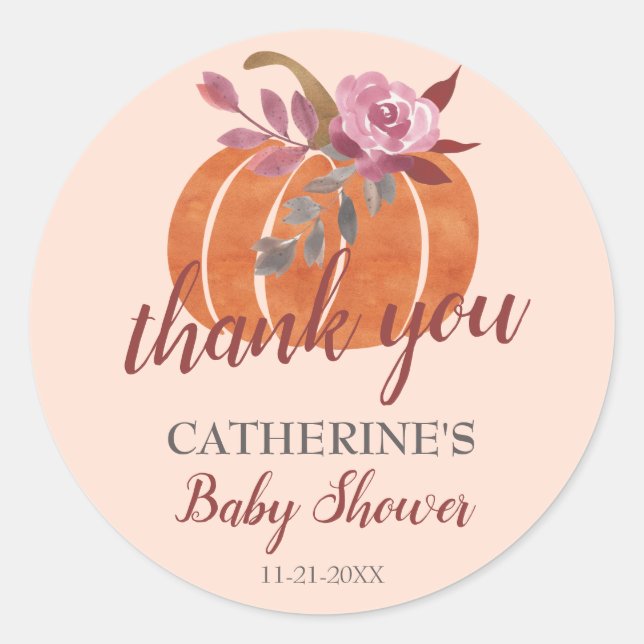 Little Pumpkin Rustic Autumn Baby Shower Thank You Classic Round Sticker (Front)