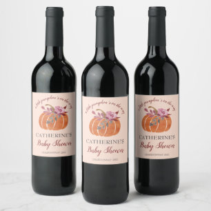 Little Pumpkin Rustic Autumn Floral Baby Shower Wine Label