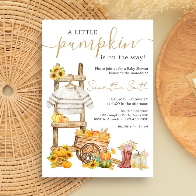 Little Pumpkin Rustic Baby Shower  Invitation (A Little Pumpkin Baby Shower Invitation)