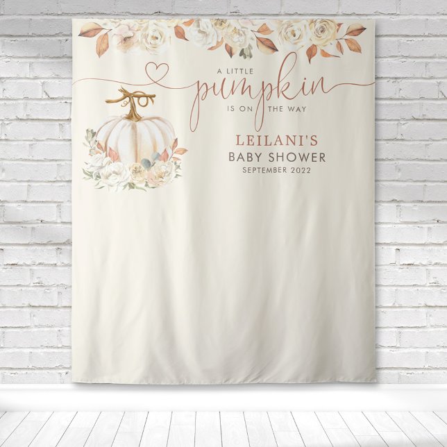 Little Pumpkin Rustic Baby Shower Tapestry (A little pumpkin is on the way with fall florals and a white pumpkin baby shower tapestry for photos)