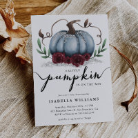 Little Pumpkin Rustic Blue Silver Baby Shower