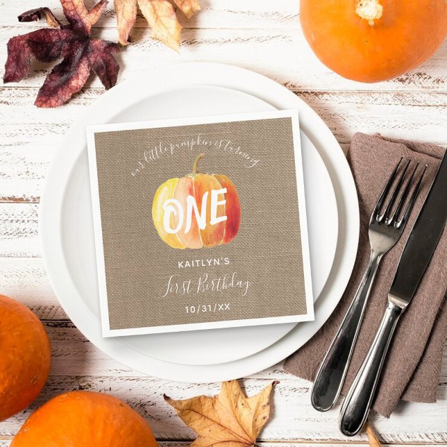 Little Pumpkin Rustic Burlap 1st Birthday Napkin (Creator Uploaded)