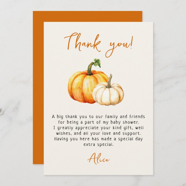 Little Pumpkin Rustic Fall Autumn Baby Shower Thank You Card (Front/Back)