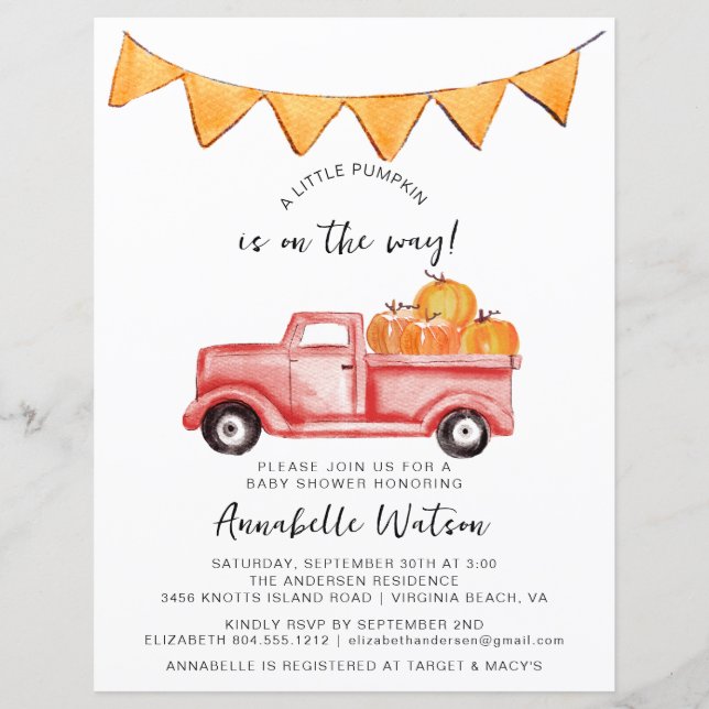 Little Pumpkin Rustic Fall Baby Shower Invitation (Front)