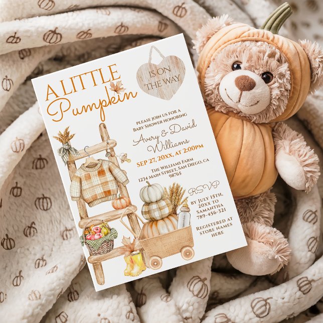 Little Pumpkin Rustic Farm Fall Baby Shower Invitation (Creator Uploaded)