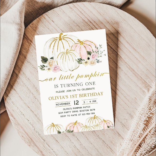 Little Pumpkin Rustic Floral 1st Birthday Party  Invitation (Creator Uploaded)