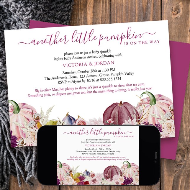 Little Pumpkin Rustic Floral Baby Sprinkle Invitation (Fall baby sprinkle invitation for another little pumpkin - from my Little Pumpkin collection)