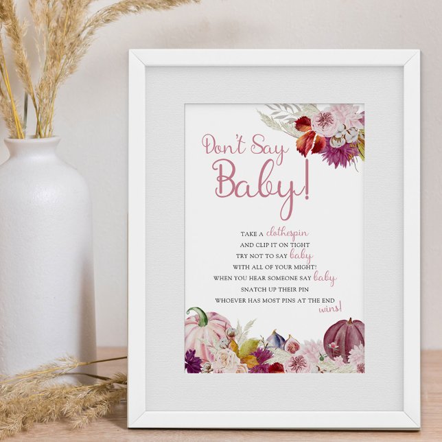 Little Pumpkin Rustic Floral Clothes Pin Game Poster (Fall Baby Shower Game Sign - Don't Say Baby clothes pin game)
