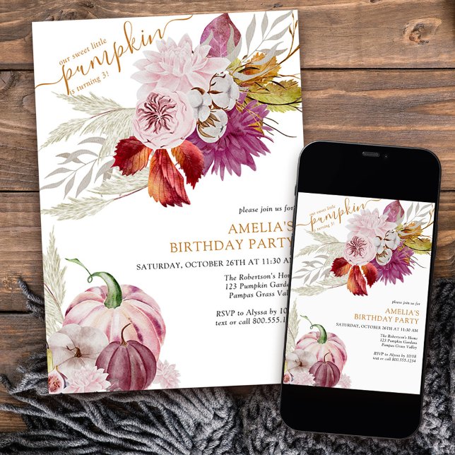 Little Pumpkin Rustic Floral Girls Birthday Invitation (Little Pumpkin Birthday invitation from my Little Pumpkin collection
)