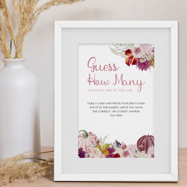 Little Pumpkin Rustic Floral Guess How Many Game Poster (Fall Baby Shower Game Sign - Guess How Many)