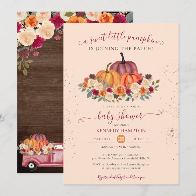 Little Pumpkin Rustic Gender Neutral Baby Shower Invitation (Front/Back)