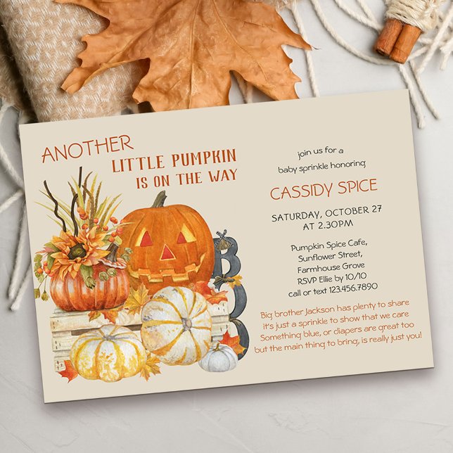 Little Pumpkin Rustic Halloween Baby Sprinkle Invitation (Baby Sprinkle Invitation for another little pumpkin due in the fall or halloween season)
